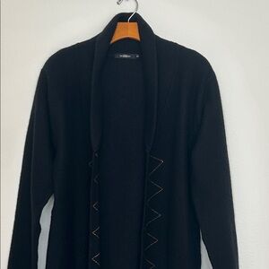 Kit Karnaby Danish Designer Black Wool Tapered Coat With Artisan Stitching Small